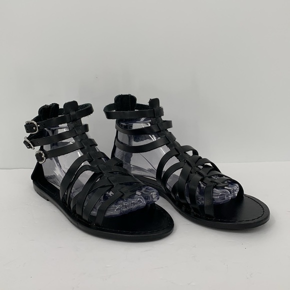 Steve Madden Yashi gladiator sandals black leather strappy ankle shoe flat 8.5 - Picture 2 of 6